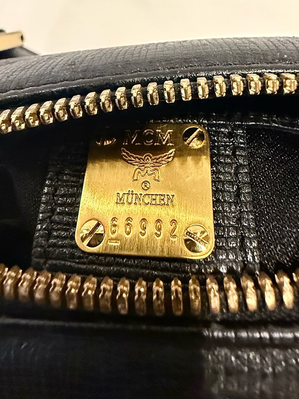 MCM Black Saffiano Textured Leather Boston Bag with Gold Hardware - Picture 10 of 10